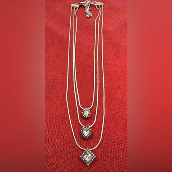 💎 RARE BRIGHTON VINTAGE Silver 3-Tier Pendant Necklace! - Picture 7 of 9